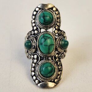 Silver Turquoise Ring Size 9 Fashion Jewelry 5 Stone